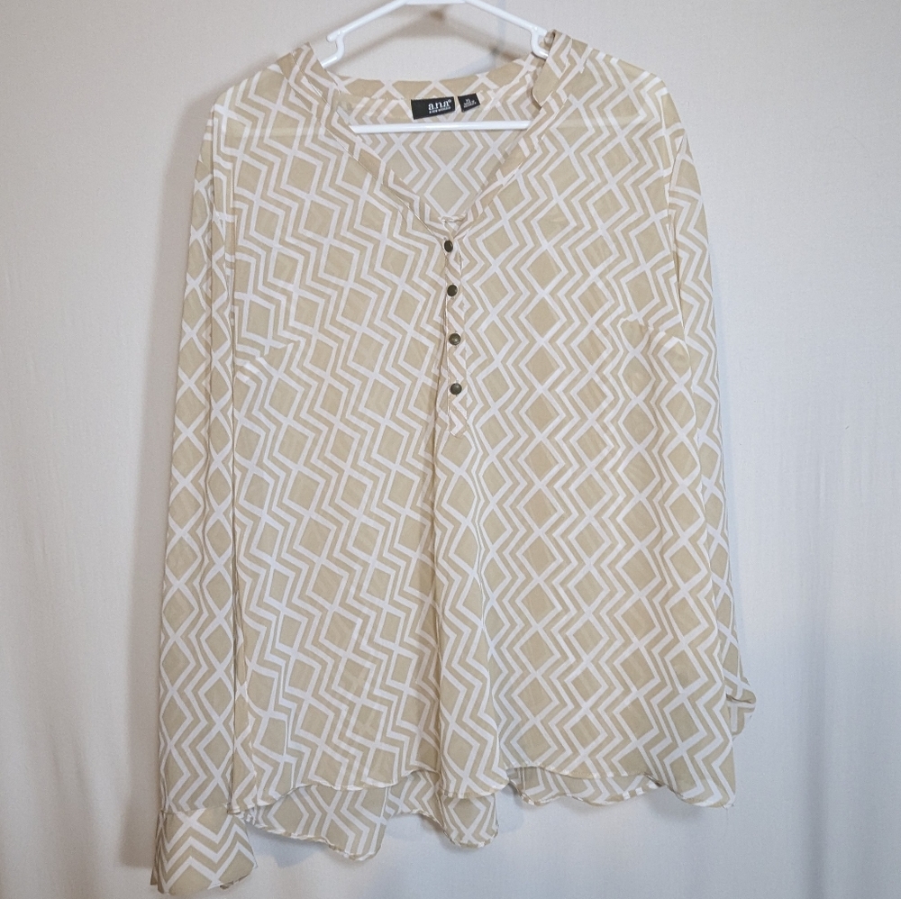A.n.A A new Approach Business Casual Button Down Long Sleeve Tan White